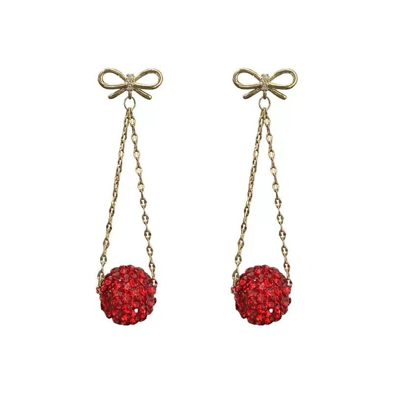 Autumn And Winter Golden Bow With Red Rhinestone Fashion Simple Eardrops